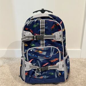 Pottery Barn Kids Blue Hot Wheels Backpack on wheels